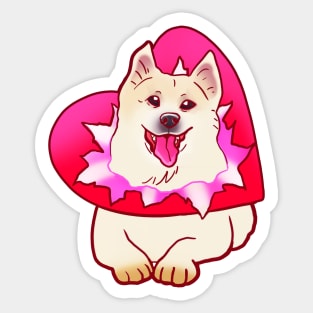 YOUR VALENTINE IS HERE (SHIBA SAMOYED) HEART PRESENT SHIRT Sticker